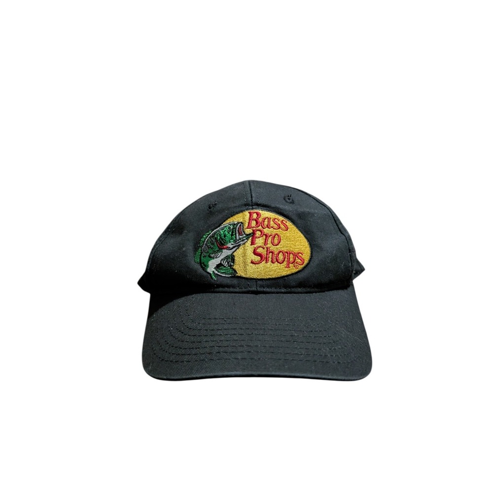 Bass Pro Shops Black Adjustable Snapback Hat / Cap - Embroidered Logo - EUC